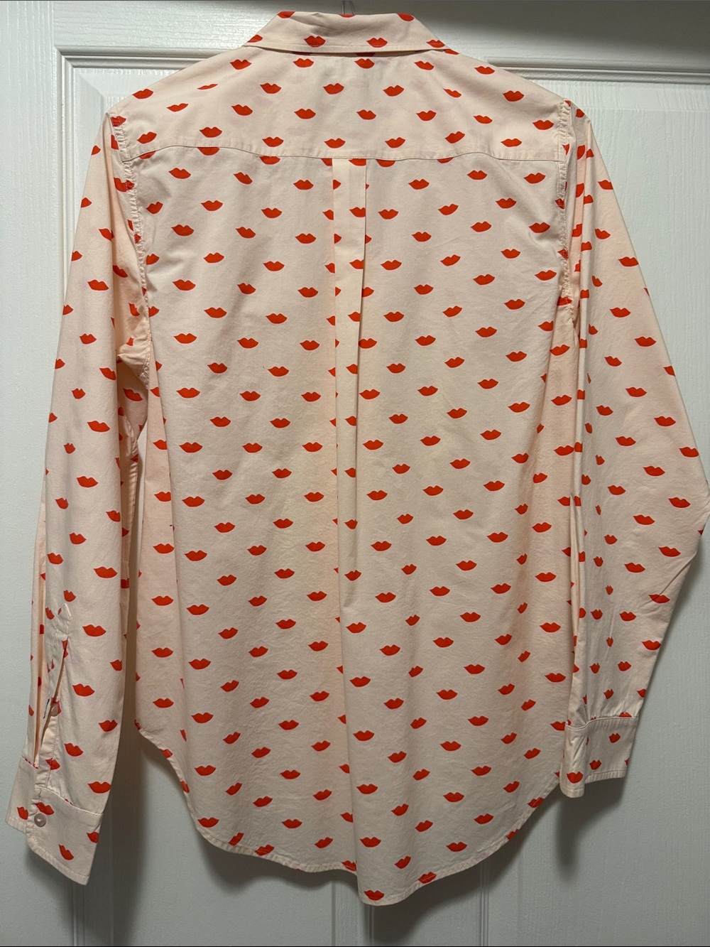 Clare V. Phoebe Button-Down Shirt with Red Lip Print - Women's Cream Shirt - Picture 6 of 6